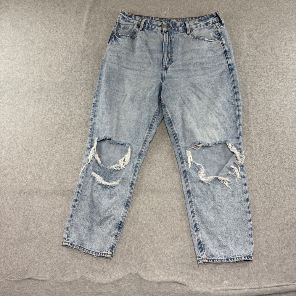 American Eagle Mom Straight Jean Womens 18 Blue Acid Wash Distressed High Rise